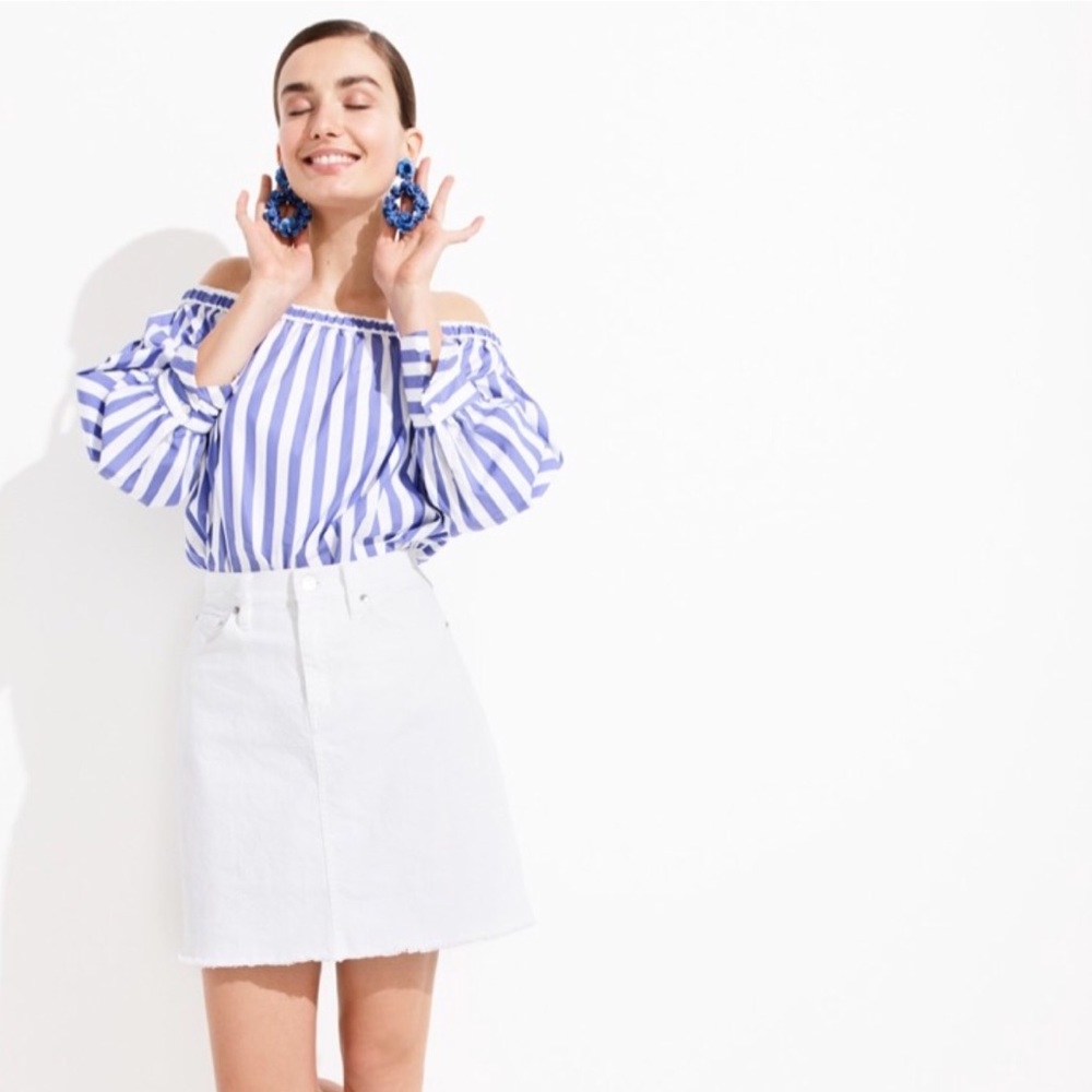 J.Crew white denim frayed pencil skirt